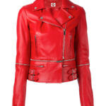 THE HUB LEATHER Vixen Fancy Biker Motorcycle Moto Black Red Real Leather Jacket Women