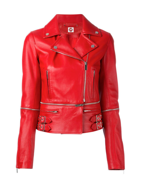 THE HUB LEATHER Vixen Fancy Biker Motorcycle Moto Black Red Real Leather Jacket Women