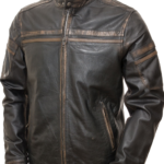 THE HUB LEATHER Retro Cafe Racer Jacket Genuine Leather for Men Vintage Rub-Off Style Regular Size