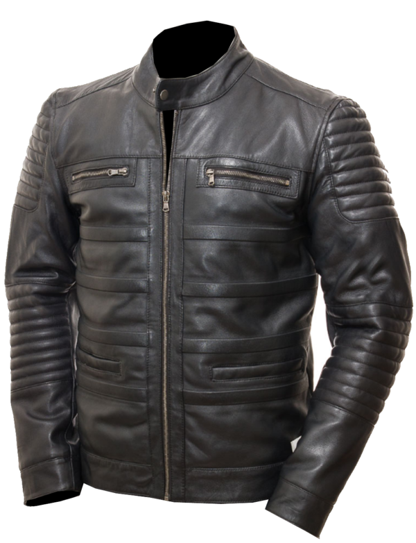 THE HUB LEATHER Robotic Style Genuine Leather Jacket Quilted Design Biker Jacket Plus Size Black