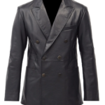 THE HUB LEATHER Classic Men’s Double-Breasted Coat Real Leather Regular and Plus Size Black