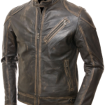 THE HUB LEATHER Vintage Genuine Leather Jacket for Men Brown Rub-Off Style Biker Jacket Regular Size