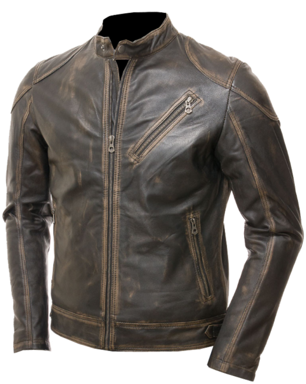 THE HUB LEATHER Vintage Genuine Leather Jacket for Men Brown Rub-Off Style Biker Jacket Regular Size
