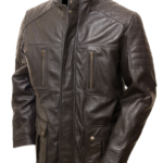THE HUB LEATHER Safari Genuine Leather Jacket Hunter Design Black Brown Zipped Patch Pockets 3/4 Jacket for Men