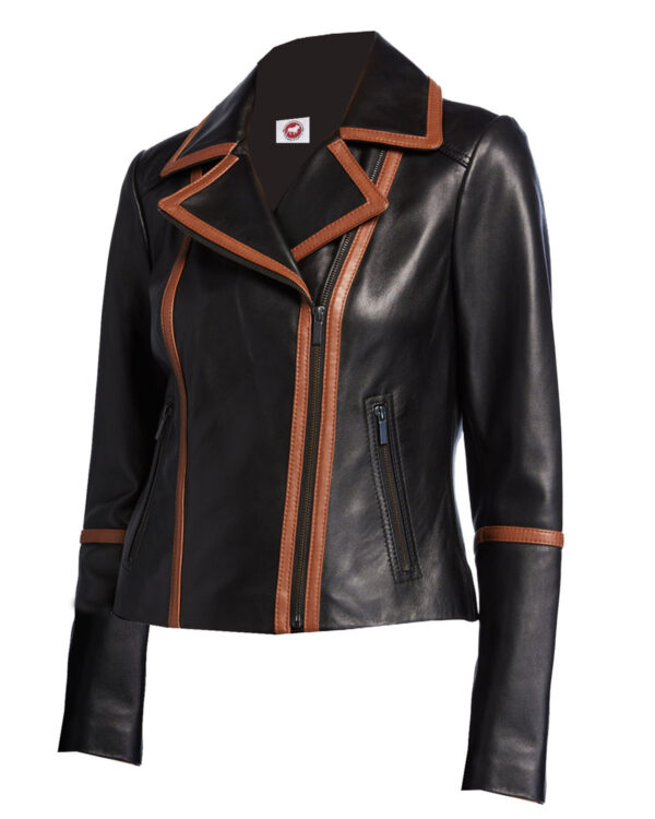THE HUB LEATHER Quantium Women contras Real Lambskin Leather Jacket Missy Custom Made
