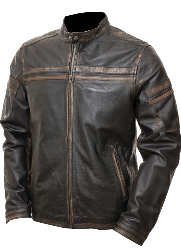 THE HUB LEATHER Retro Cafe Racer Jacket Genuine Leather for Men Vintage Rub-Off Style Regular Size