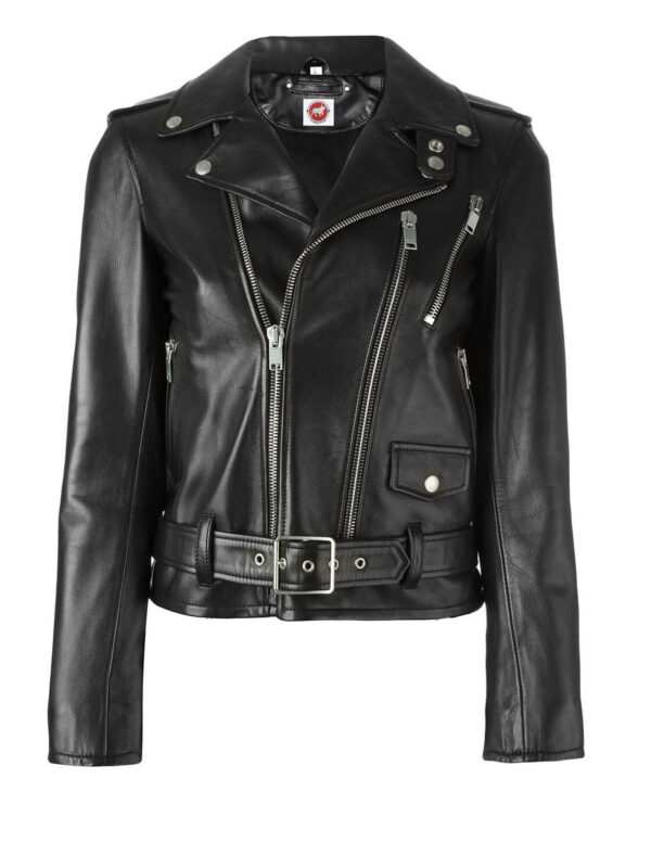 THE HUB LEATHER Electra Motorcycle Biker Stylish Ziper Black Real Leather Jacket Women