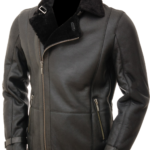 THE HUB LEATHER Modern Sheepskin Black Shearling Jacket Genuine Leather for Men Jacket Regular and Plus Size