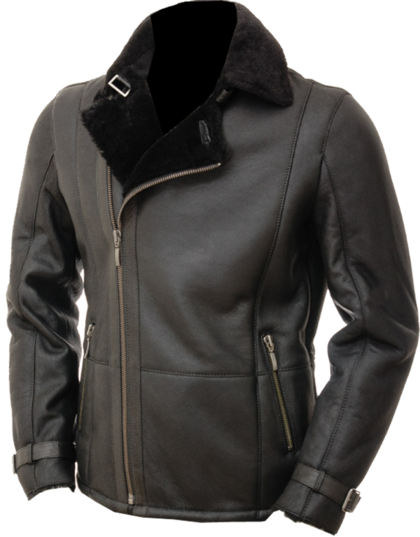 THE HUB LEATHER Modern Sheepskin Black Shearling Jacket Genuine Leather for Men Jacket Regular and Plus Size