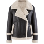 THE HUB LEATHER Banana Shearling Fur Real Leather Blazer Black for Women