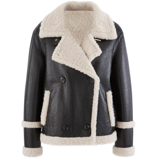 THE HUB LEATHER Banana Shearling Fur Real Leather Blazer Black for Women