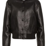 THE HUB LEATHER Luna Stylish Varsity Black Bomber Real Leather Jacket Women Banana Collar