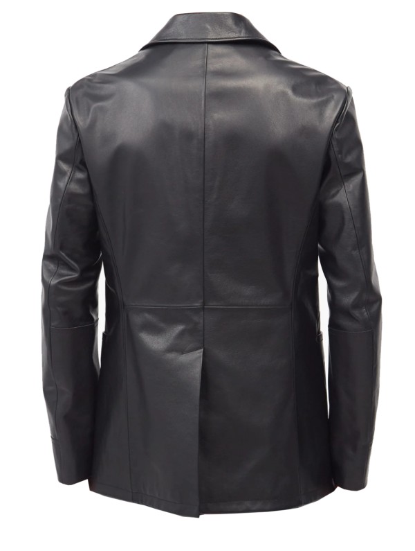 THE HUB LEATHER Classic Men’s Double-Breasted Coat Real Leather Regular and Plus Size Black - Image 2
