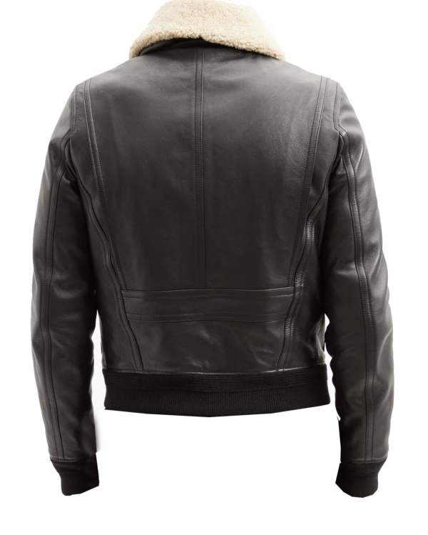 THE HUB LEATHER SmartFit Men’s Bomber Real Leather Jacket Sheepskin Fur Collar Jacket Shirt Style Black - Image 2