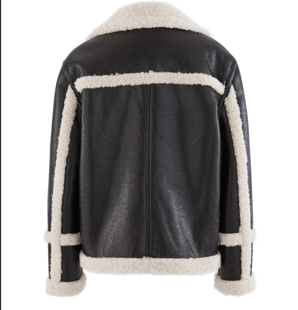 THE HUB LEATHER Banana Shearling Fur Real Leather Blazer Black for Women - Image 2