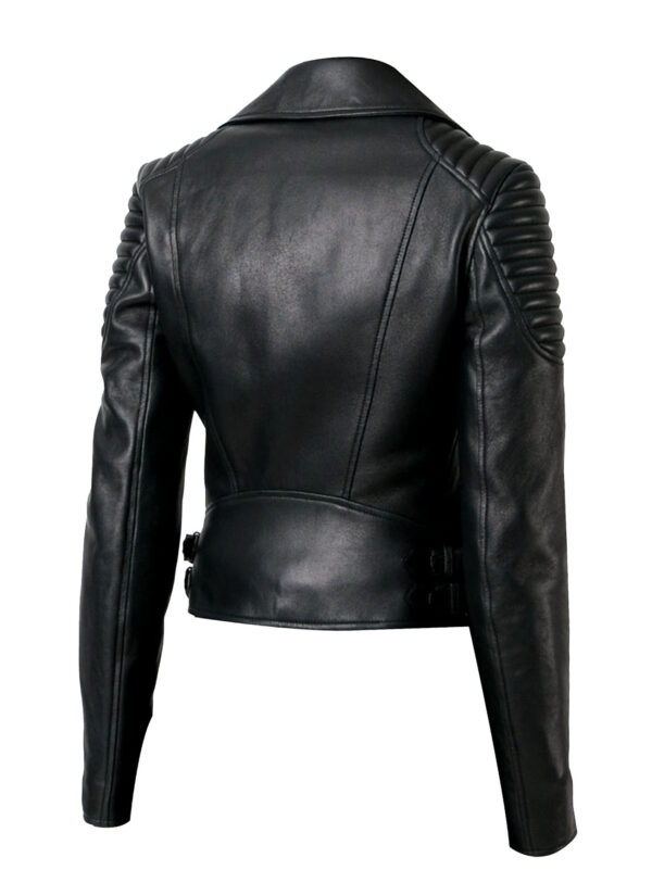 THE HUB LEATHER thena Fancy Black Biker Motorcycle Moto Real Leather Jacket Women Missy - Image 2