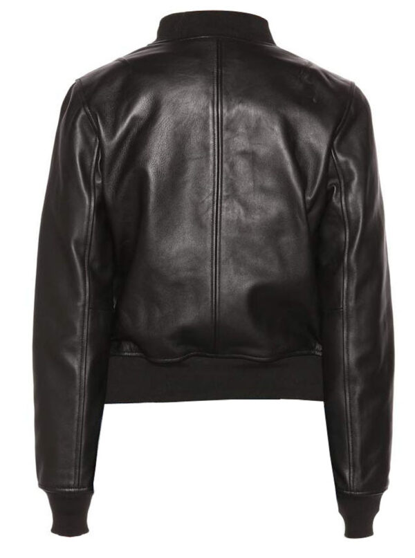 THE HUB LEATHER Luna Stylish Varsity Black Bomber Real Leather Jacket Women Banana Collar - Image 2