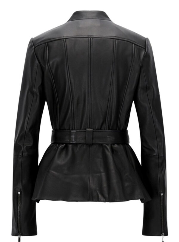 THE HUB LEATHER Belle Black Blazar Trench Coat Belted Peplum Real Leather Jacket Women - Image 2