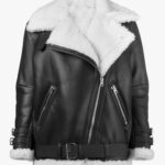 THE HUB LEATHER SnowWhite Women's Shearling Faux Fur Real Leather Jacket Buckle Design Black
