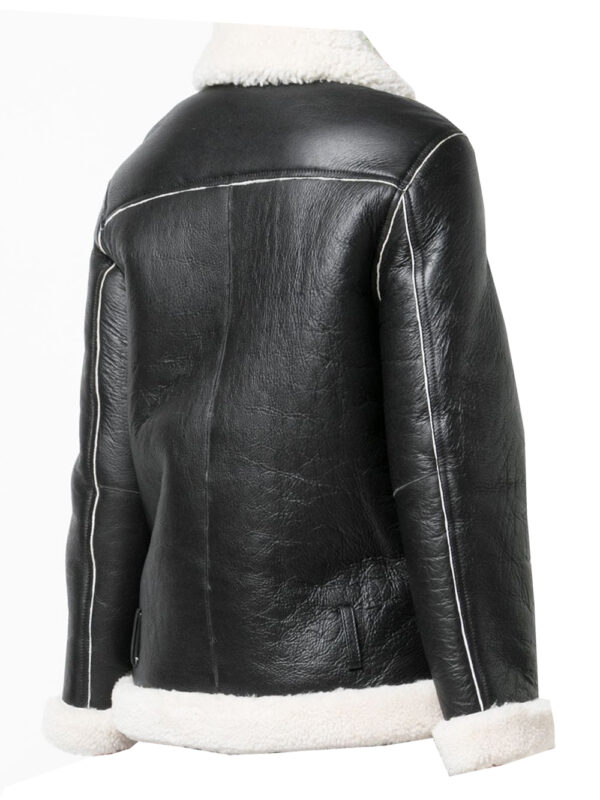 THE HUB LEATHER Shapior Shearling Fur Real Leather Blazer Designer Black Jacket for Women - Image 2