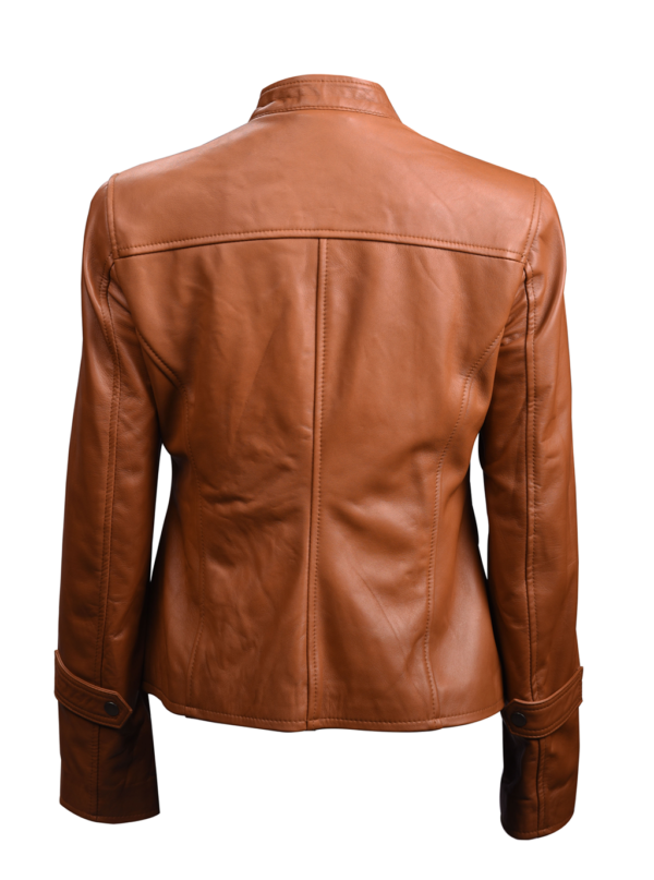 THE HUB LEATHER Aurora Designer Fashionable Trendy Tan Real Leather Jacket Women Missy - Image 2