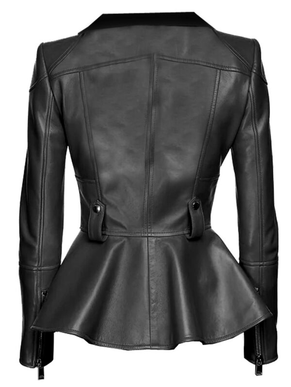 THE HUB LEATHER Medusa Black Peplum Fashionable Designer Genuine Leather Jacket Women Missy Plus Size - Image 7