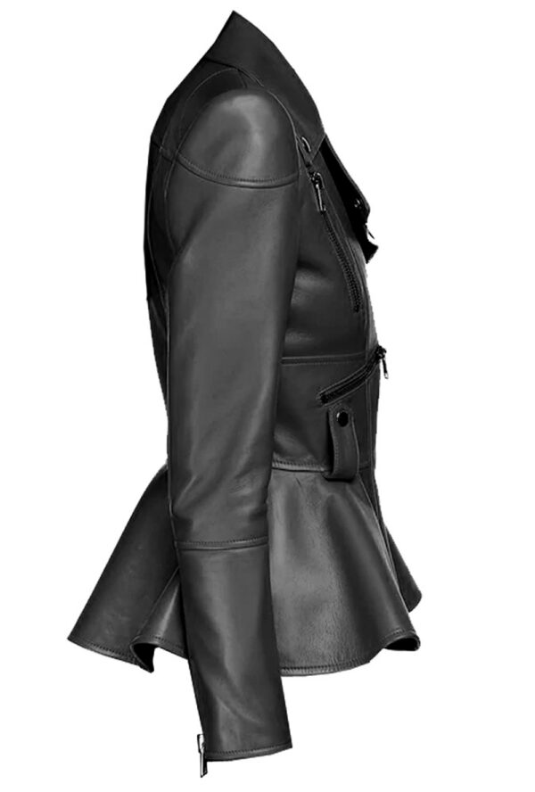 THE HUB LEATHER Medusa Black Peplum Fashionable Designer Genuine Leather Jacket Women Missy Plus Size - Image 8