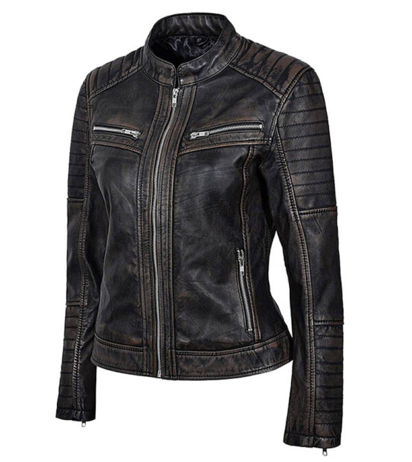 THE HUB LEATHER Cateo Rub Off Vintage Distressed Black Trendy Leather Jacket for Women - Image 3