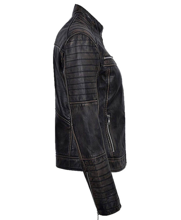THE HUB LEATHER Cateo Rub Off Vintage Distressed Black Trendy Leather Jacket for Women - Image 4