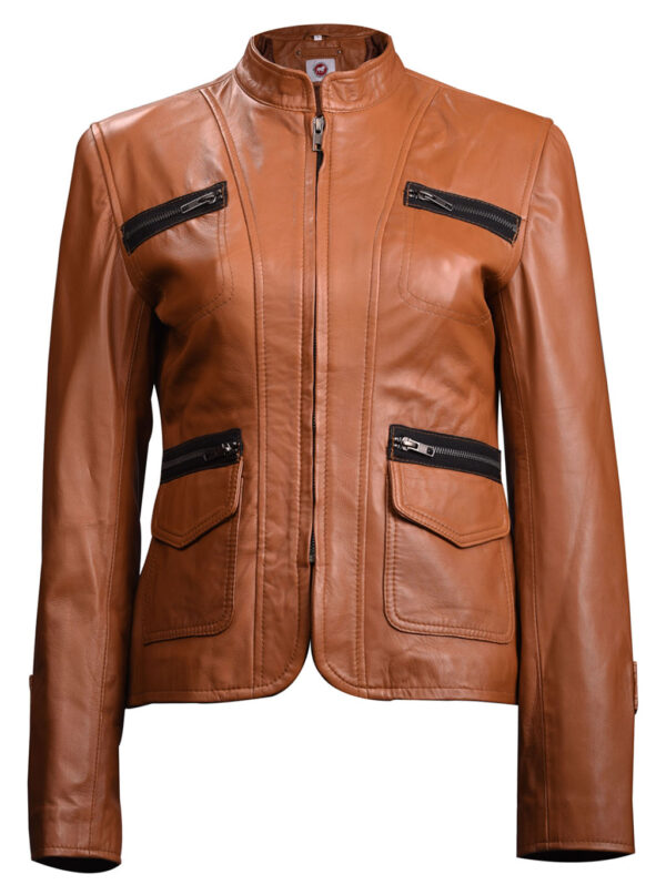 THE HUB LEATHER Aurora Designer Fashionable Trendy Tan Real Leather Jacket Women Missy
