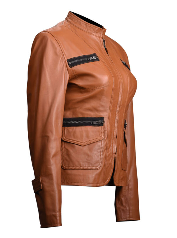THE HUB LEATHER Aurora Designer Fashionable Trendy Tan Real Leather Jacket Women Missy - Image 3