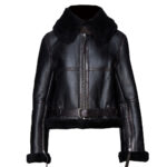 THE HUB LEATHER Culporate Black Shearling Fur Blazer Real Leather Jacket for Women