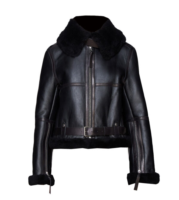 THE HUB LEATHER Culporate Black Shearling Fur Blazer Real Leather Jacket for Women