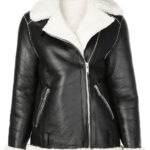 THE HUB LEATHER Shapior Shearling Fur Real Leather Blazer Designer Black Jacket for Women