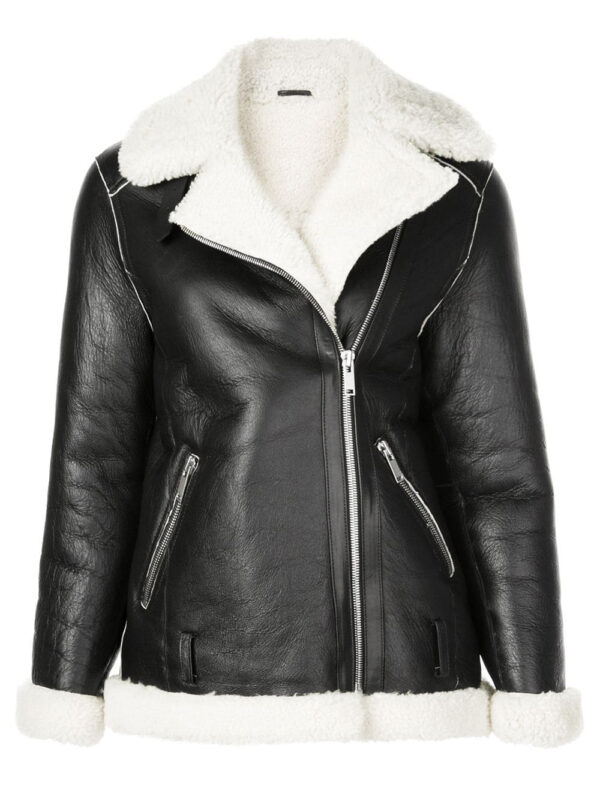 THE HUB LEATHER Shapior Shearling Fur Real Leather Blazer Designer Black Jacket for Women