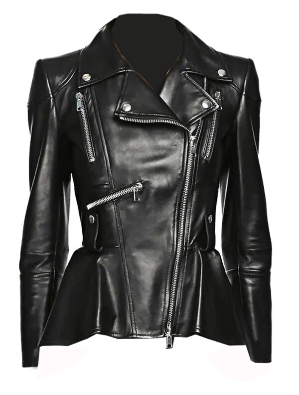 THE HUB LEATHER Medusa Black Peplum Fashionable Designer Genuine Leather Jacket Women Missy Plus Size - Image 6