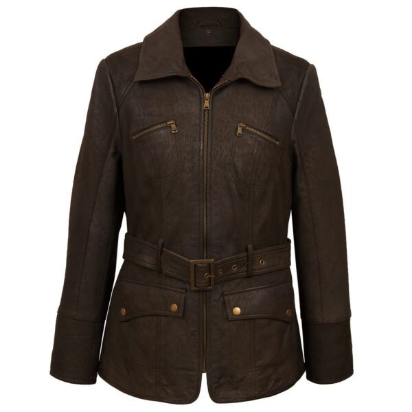 THE HUB LEATHER Luxurious Women’s Real Leather Jacket Removable Shearling Collar Buckle Belt on Waist - Image 3