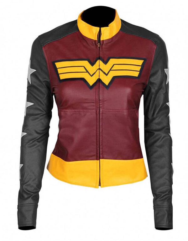 THE HUB LEATHER Wonder Women Gal Gadot Superhero Faux Leather Jacket for Women