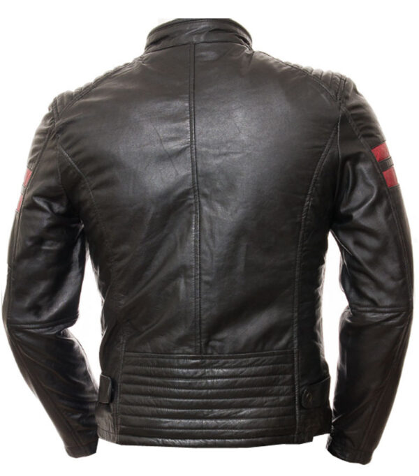 THE HUB LEATHER Symbolic Cafe Racer Bike Jacket Genuine Leather with Red Strips on Sleeves Motorcycle Black - Image 2