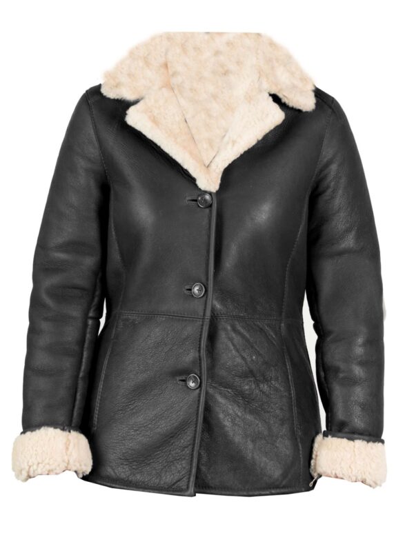 THE HUB LEATHER Aviator Sheepskin Leather Jacket Faux Fur Sherpa Ladies Coat Winter Jacket Regular and Plus Size Black Brown - Image 3
