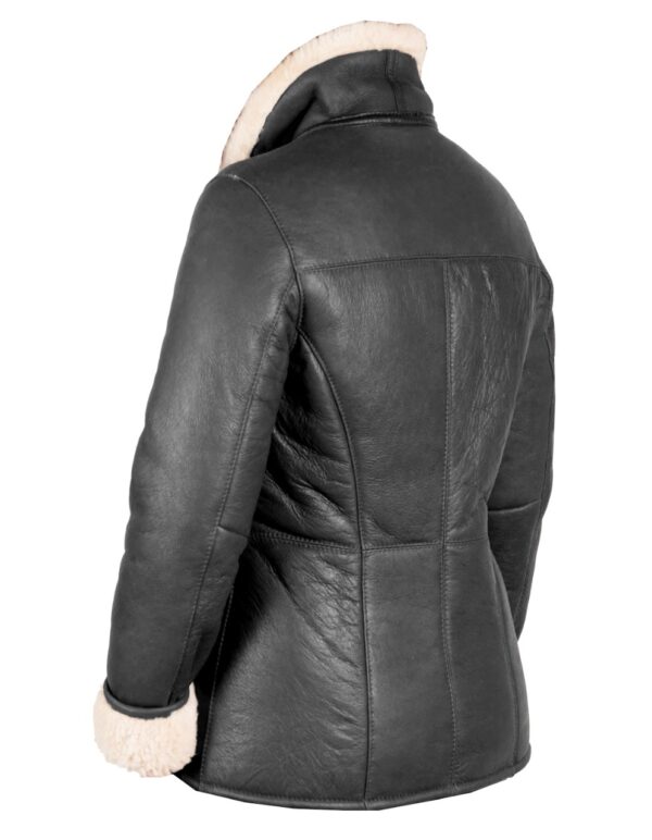 THE HUB LEATHER Aviator Sheepskin Leather Jacket Faux Fur Sherpa Ladies Coat Winter Jacket Regular and Plus Size Black Brown - Image 4