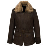 THE HUB LEATHER Luxurious Women’s Real Leather Jacket Removable Shearling Collar Buckle Belt on Waist