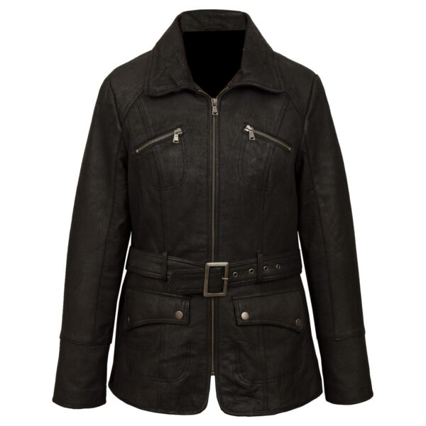 THE HUB LEATHER Luxurious Women’s Real Leather Jacket Removable Shearling Collar Buckle Belt on Waist - Image 6