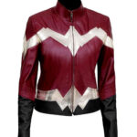 THE HUB LEATHER Superhero Wonder Girl Gal Gadot Maroon and Black Faux Leather Jacket for Women