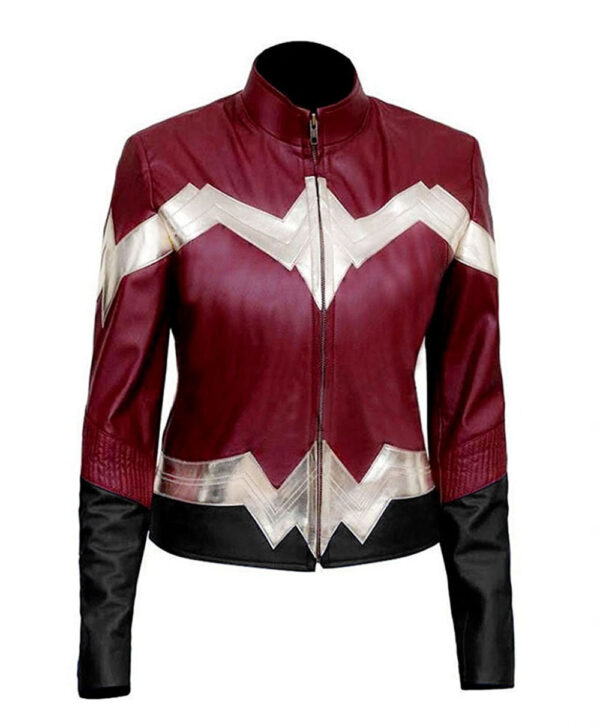 THE HUB LEATHER Superhero Wonder Girl Gal Gadot Maroon and Black Faux Leather Jacket for Women