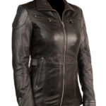 THE HUB LEATHER Women’s Designer Jacket Genuine Leather Adjustable Waist Biker Distressed Missy Regular and Plus Size Black