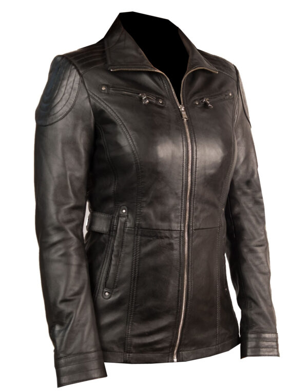 THE HUB LEATHER Women’s Designer Jacket Genuine Leather Adjustable Waist Biker Distressed Missy Regular and Plus Size Black