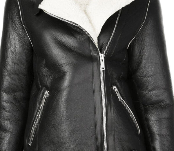 THE HUB LEATHER Shapior Shearling Fur Real Leather Blazer Designer Black Jacket for Women - Image 3