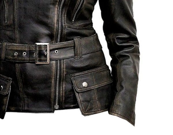 THE HUB LEATHER Cowgirl Rub Off Vintage Distressed Black Designer Leather Jacket for Women - Image 4
