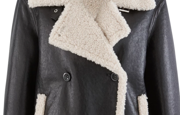 THE HUB LEATHER Banana Shearling Fur Real Leather Blazer Black for Women - Image 3